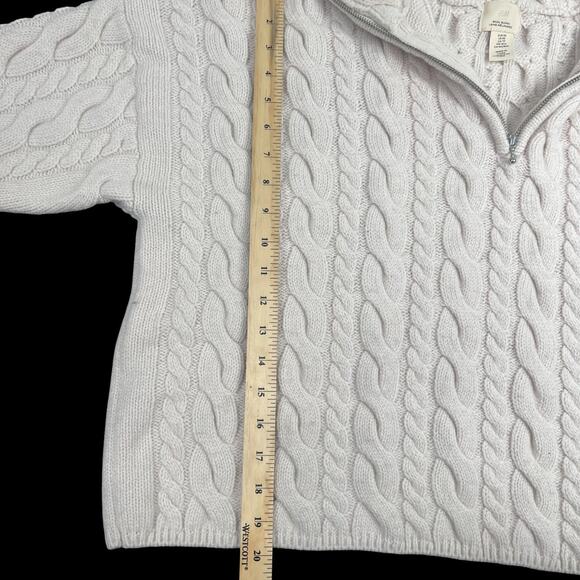 H&M Beige Cable Knit 1/4 Zip Cropped Sweater Sz XS Wool Oversized Ski Boho Snow - Picture 5 of 7
